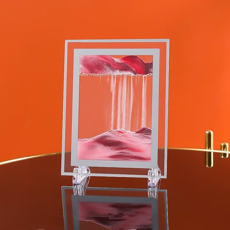 Moving Sand Art Picture 3D Deep Sea Sandscapes Sand Art Liquid Motion Bubbler Timer for Adult Kid Desktop Art Toys for Home Decor and Office(Square+Pink+10In)