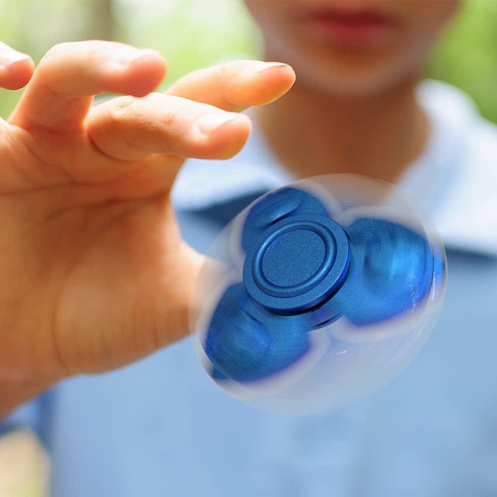 Solid Metal Fidget Spinner Sensory Novelty Hand Finger Spinning Toy Stocking Stuffers Ideas ADD ADHD Stress Relief and Anxiety Relieves Reducer for Kids and Adults. (Blue)