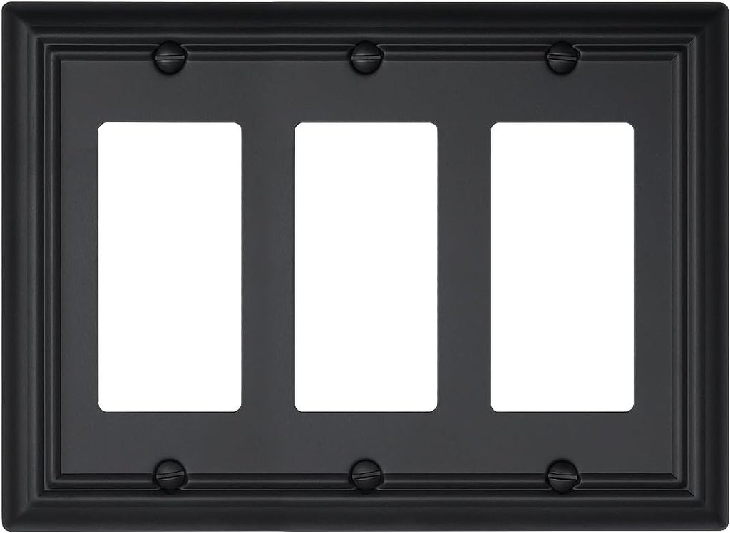 1-Pack Black Triple Decorator Outlet Covers, 3 Gang Wall Plates for Receptacle, GFCI Outlet, Dimmer Switch, Durable Metal, 6.77''*4.88'', Midsize