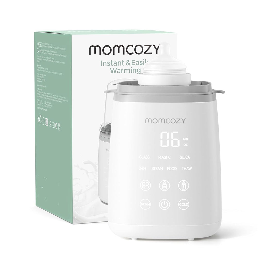 Momcozy Bottle Warmer, Fast Bottle Warmers for All Bottles with Timer, Accurate Temperature Control and Automatic Shut-Off, No Lid Required for Heating, White-Gray