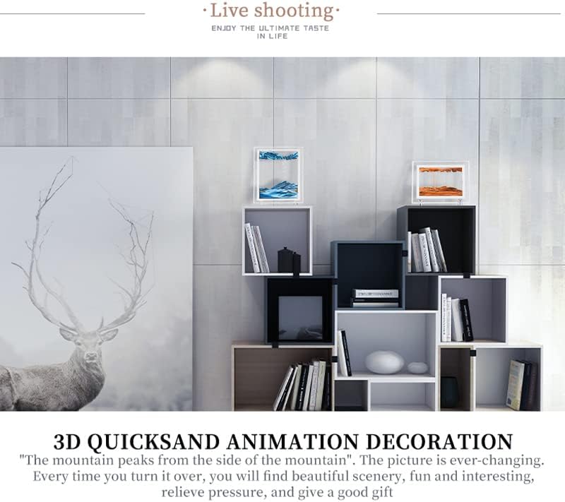 Moving Sand Art Picture 3D Deep Sea Sandscapes Sand Art Liquid Motion Bubbler Timer for Adult Kid Desktop Art Toys for Home Decor and Office(Square+Gold+7In)