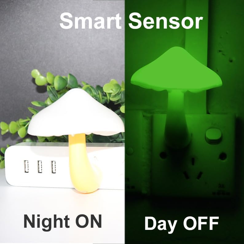 2 Pieces LED Mushroom Night Lamp Plug in Lamp Mushroom Night Light Mini Magic Mushroom Night Lights for Adults Kids Green