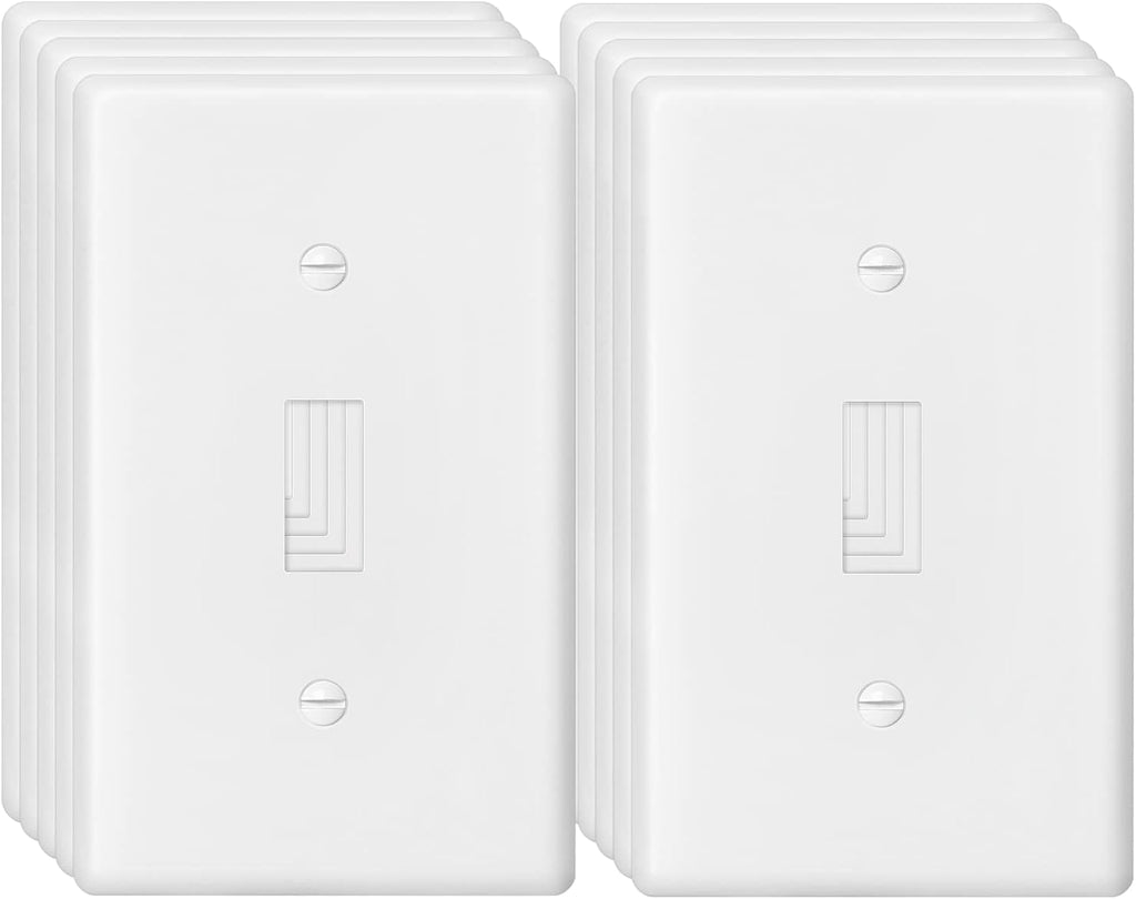 Decorator Wall Plate Toggle Light Switch Plate Outlet Cover,Unbreakable Polycarbonate Thermoplastic, White (10-Pack, Single Toggle-White)