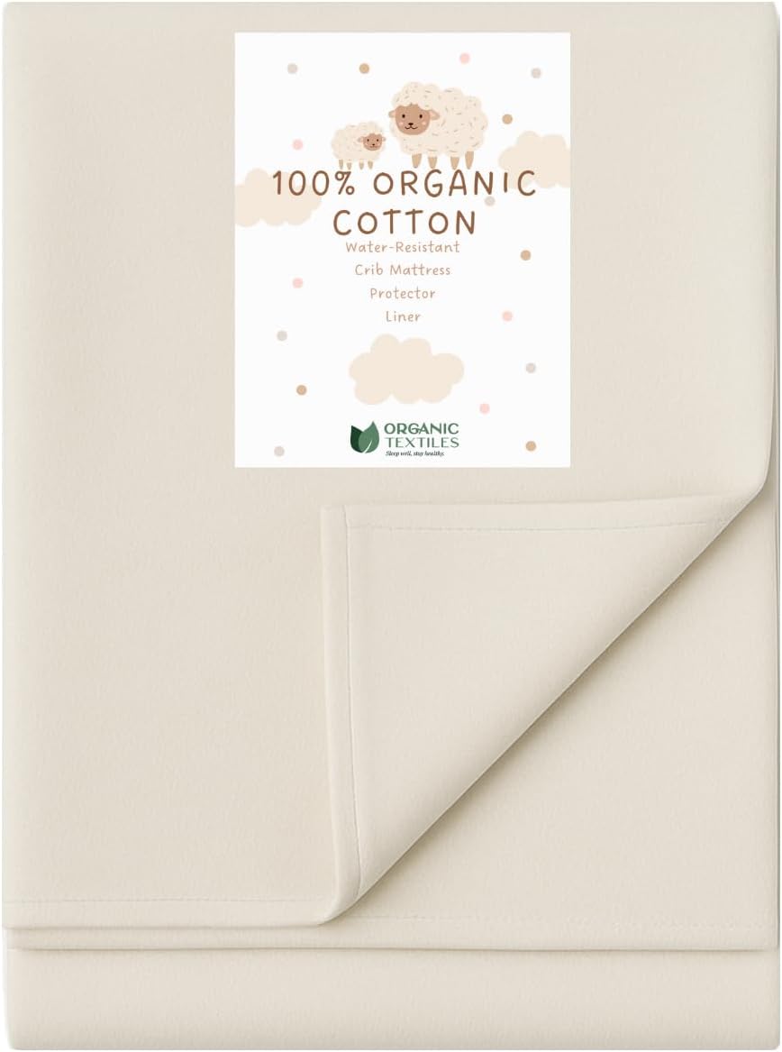 Organic Cotton Crib Mattress Protector - Water Resistant Flat Sheet Liner Pad, Skin Friendly, Chemical-Free Pure Cotton [GOTS-Certified] - Made in USA (Portable (36"x26"))