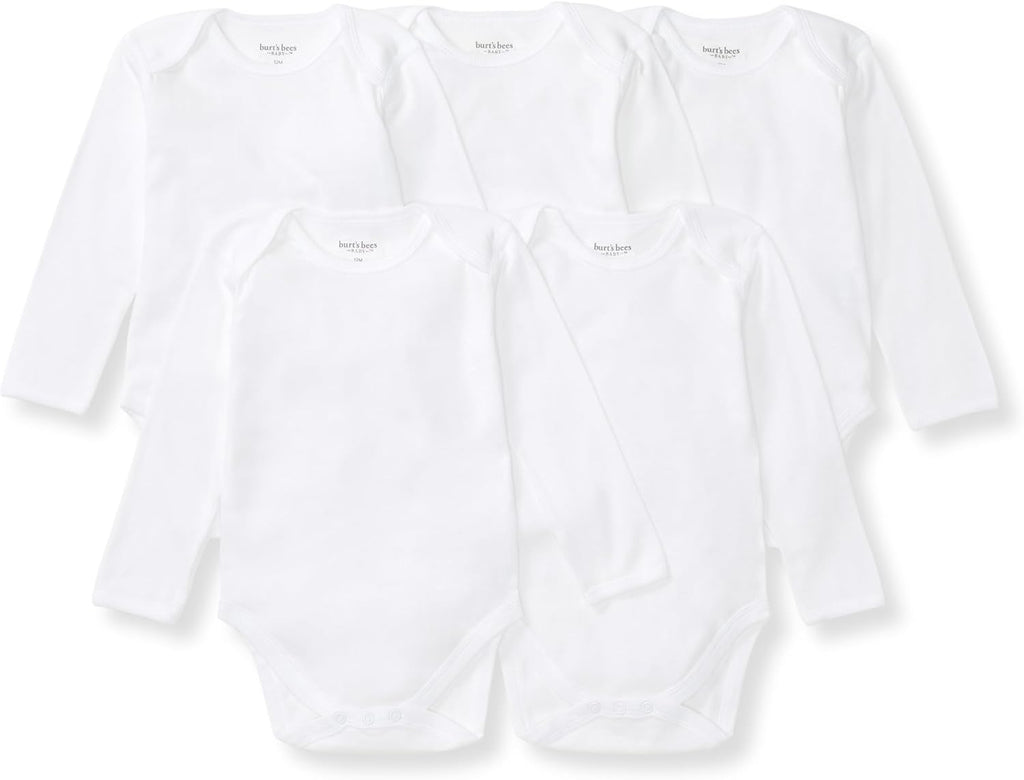 Burt's Bees Baby Unisex Organic Cotton Short and Long Sleeve Bodysuits, 5-Pack