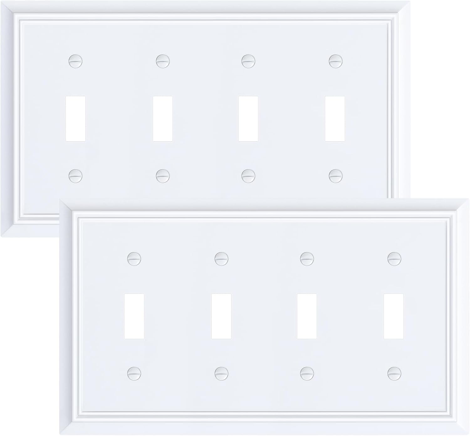 2-Pack Quad Toggle Light Switch Cover Plate, Pure White Decorative Switch Plate Covers, Natural Bamboo Fiber 4 Gang Wall Plate for Toggle Light Switch and Rotary Dimmer Switch