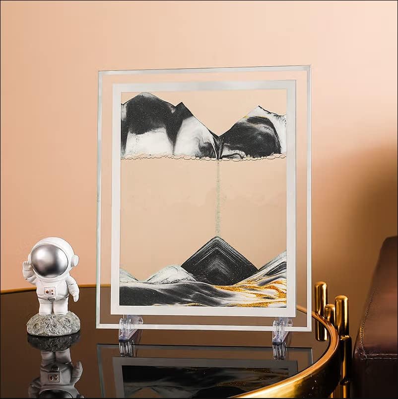 Moving Sand Art Picture 3D Deep Sea Sandscapes Sand Art Liquid Motion Bubbler Timer for Adult Kid Desktop Art Toys for Home Decor and Office(Square+Black+10In)