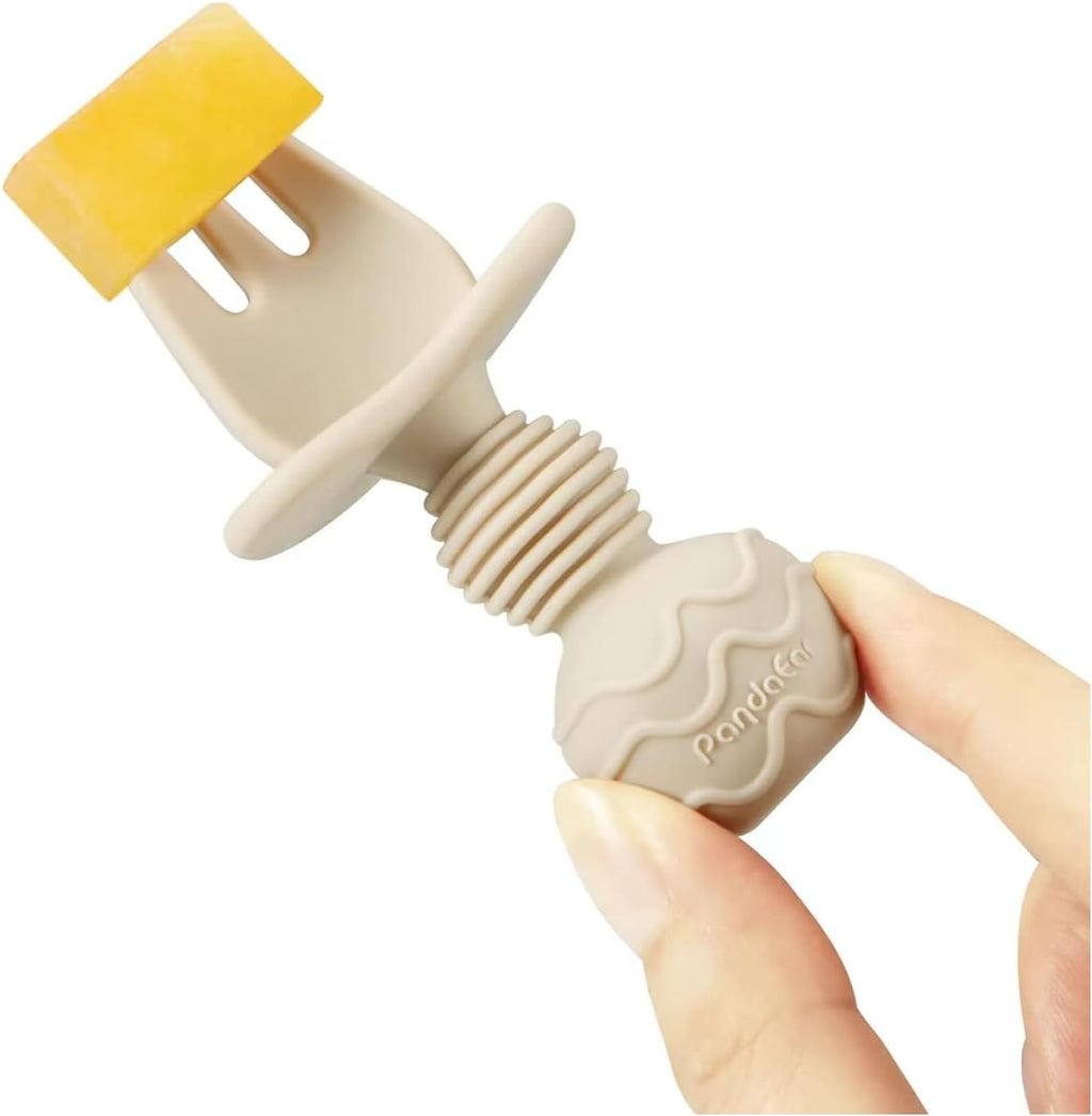 PandaEar 6 Pack Silicone Baby Spoons and Fork Feeding Set- Anti-Choke First Self Feeding Utensils for Baby Led Weaning Ages 3 Months (Blue, Green&Tan)