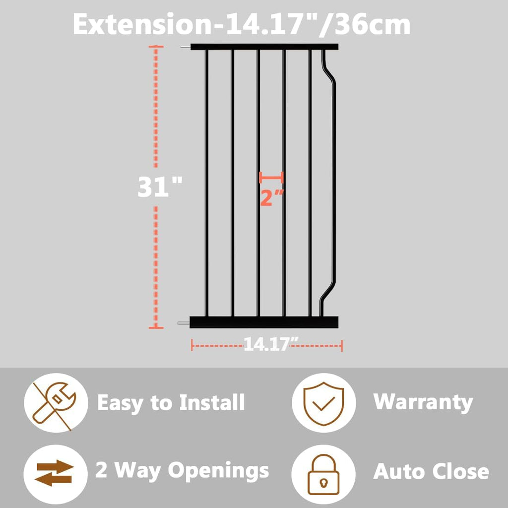 Fairy Baby Safety Gate 14.17 inch Extension for Extra Wide Baby Gate Dog gate Pressure Mounted Walk Through Pet Gate Black