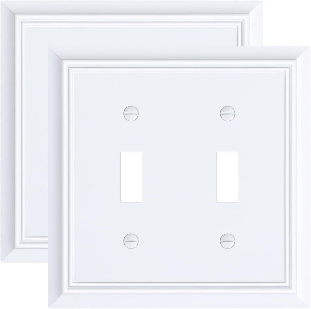 2-Pack Double Toggle Light Switch Cover Plate, Durable Natural Bamboo Fiber Decorative Switch Plate Covers, Pure White 2 Gang Wall Plate, Corrosion Resistant