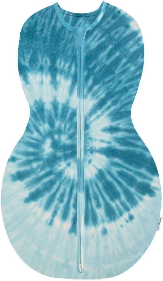 Happiest Baby Sleepea 5-Second Swaddle - 100% Organic Cotton Baby Swaddle Blanket - Doctor Designed Promotes Healthy Hip Development (Tie Dye Blue, X-Large)