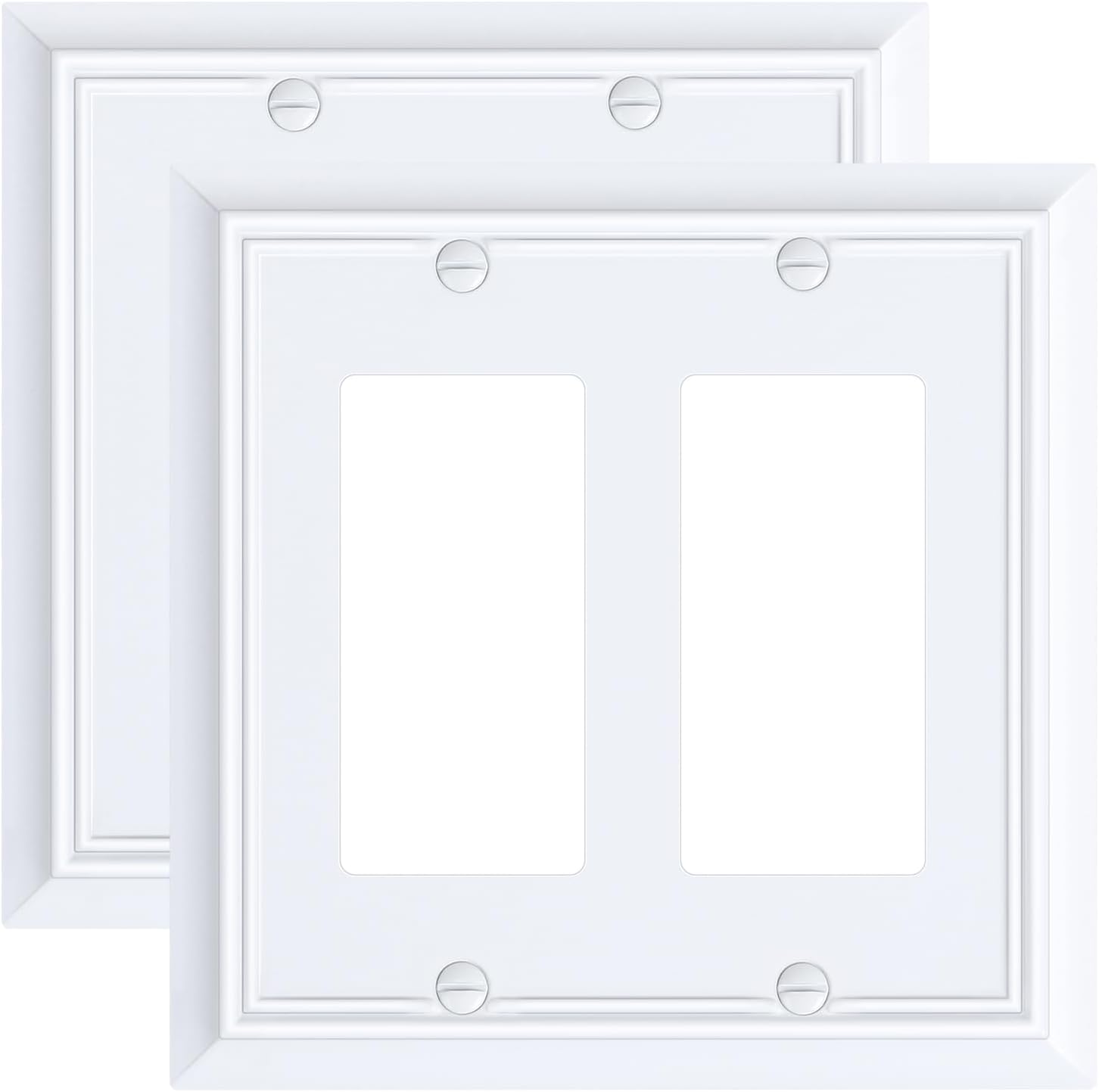 2-Pack Decorative Double Decorator Outlet Cover Plate, Pure White Durable Natural Bamboo Fiber Wall Plates for Electrical Outlets, Receptacle, GFCI Outlet, Dimmer Switch, 2-Gang, Corrosion Resistant