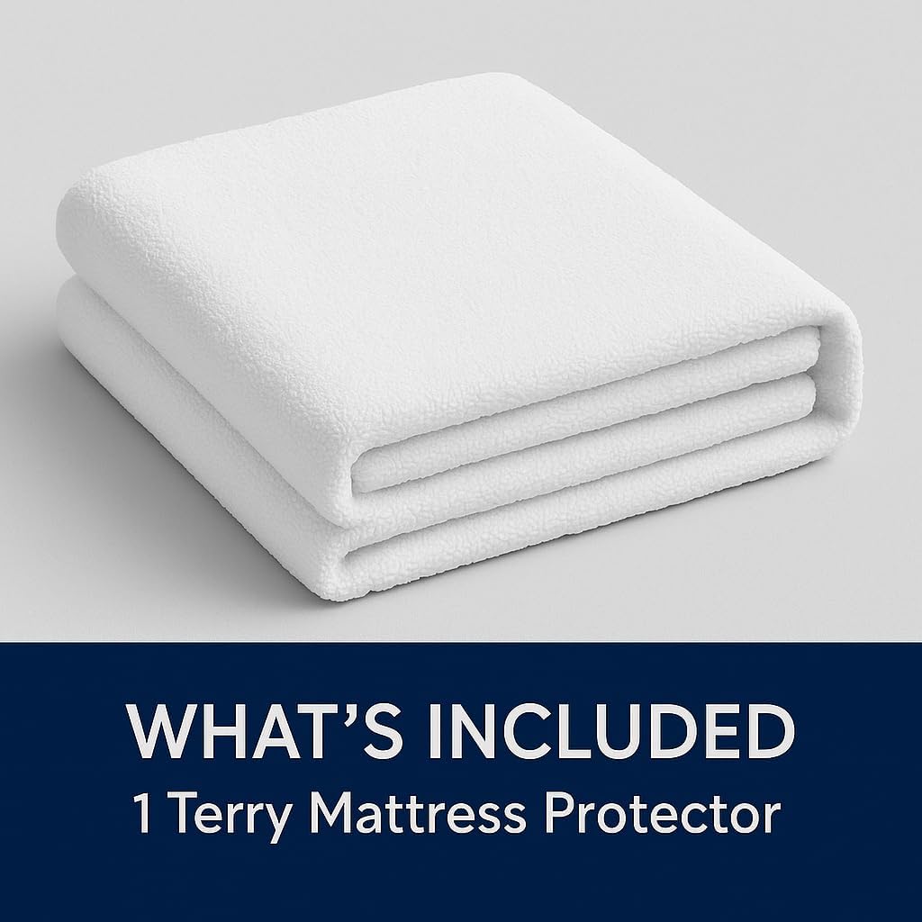 Waterproof Mattress Protector – Queen – Soft & Noiseless Terry Cotton Cover – Cooling, Breathable – Deep Pocket with 360° Elastic – Machine Washable – Kids, Pets & Light Sleepers
