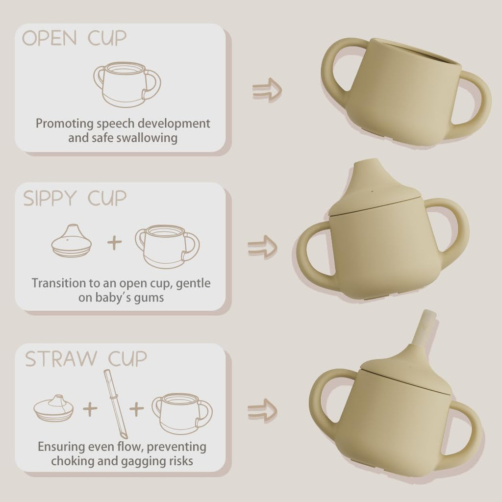 Moonkie Silicone Baby Sippy Cups | 3 Stages Training Cup Straw Cup for Infants Toddlers and Kid | 4 oz 1Pack