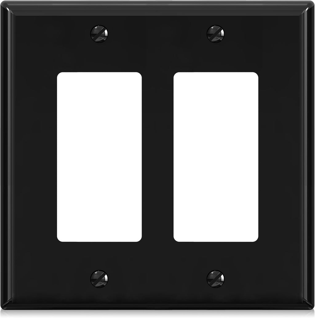 ELEGRP 2-Gang Decorative Wall Plates, Mid-Size 4.88" H x 4.94" L Unbreakable Thermoplastic Faceplate Cover for Decorator Receptacle Outlet Switch, UL Listed (1 Pack, Glossy Black)