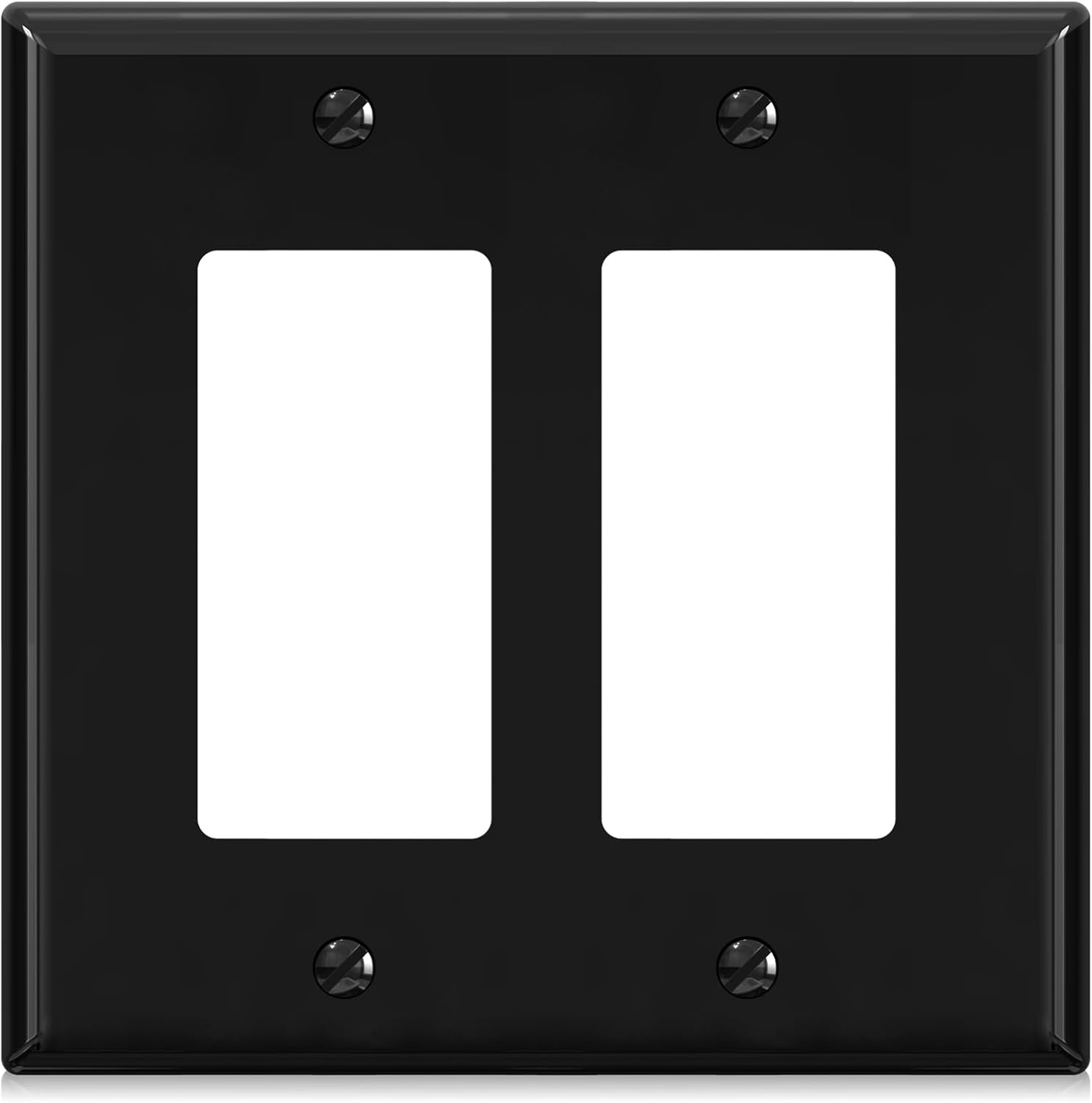 ELEGRP 2-Gang Decorative Wall Plates, Mid-Size 4.88" H x 4.94" L Unbreakable Thermoplastic Faceplate Cover for Decorator Receptacle Outlet Switch, UL Listed (1 Pack, Glossy Black)