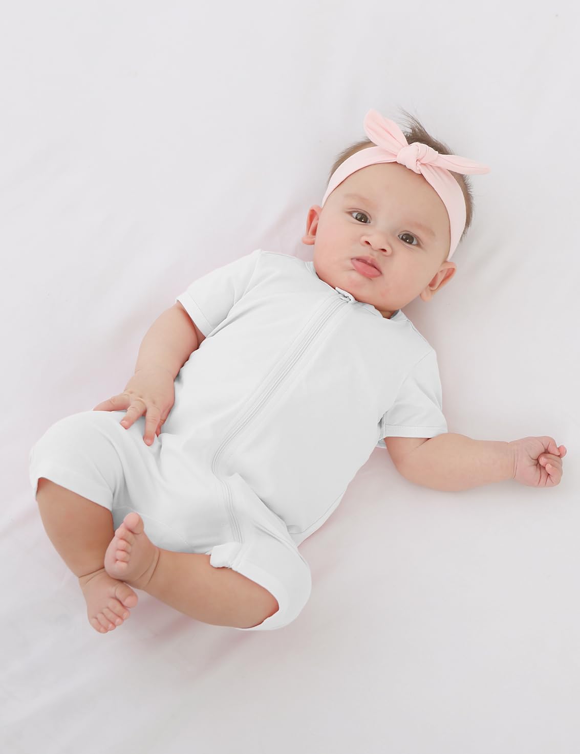 Jimonda Baby Rompers Cotton Baby Boys Baby Girls Short Sleeve Sleepers Pjs Two Way Zipper One-piece Neutral Sleep and Play