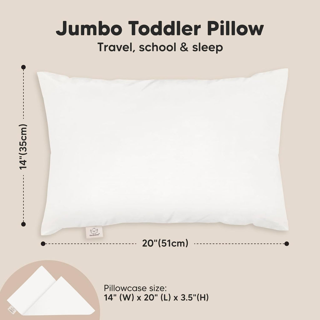 KeaBabies Toddler Pillow with Pillowcase, Jumbo 14X20 - Soft Organic Cotton Toddler Pillows for Sleeping - Machine Washable - Perfect for Travel, Toddler Bed Set (Soft White)