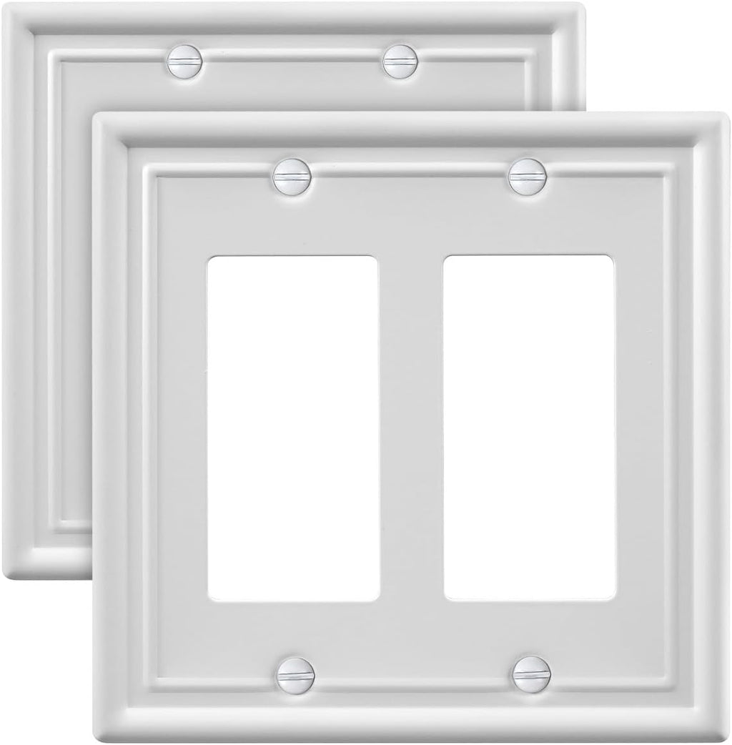 2-Pack Double Decorator Wall Plate, Off White Outlet Cover Plate for GFCI Outlet, Receptacle, Dimmer Switch, 4.96''*4.88'', Midsize
