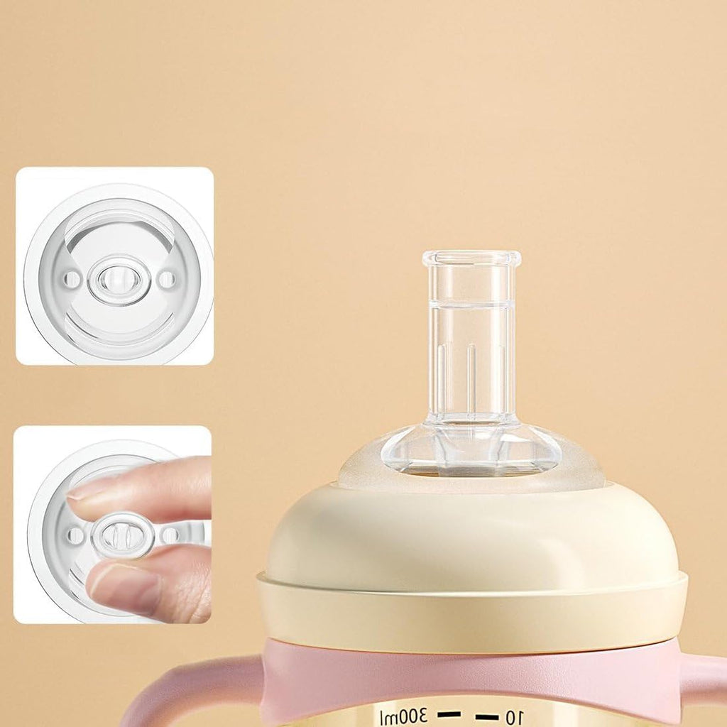 Toddler Sippy Cup, Weighted Straw Baby Drinking Water Bottle with Valved Spout for 6+ Months, 300ml/10oz/Pink/1Pack