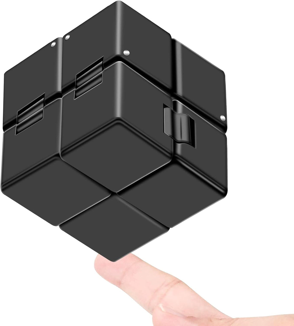 Infinitycube Fidget Toy Stress Relieving Fidgeting Game for Kids and Adults,Cute Pocket-sized Unique Gadget for Anxiety Relief and Kill Time (Black)