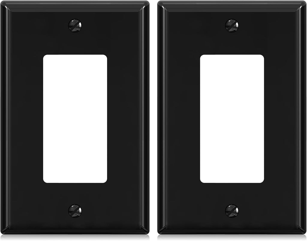 ELEGRP Decorative Receptacle Wall Plate, 1-Gang Mid Size Decorator Covers, Unbreakable Polycarbonate Faceplates for Decorator Device, UL Listed, Screws Included (2 Pack, Glossy Black)