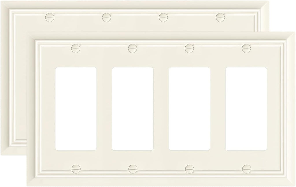 2-Pack Quad Decorator Wall Plate, Light Almond Decorative Switch Plates and Outlet Covers, Natural Bamboo Fiber 4 Gang Wall Plate for Electrical Outlets, Receptacle, GFCI Outlet, Dimmer Switch