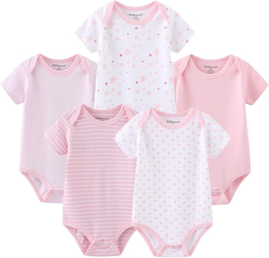 Kiddiezoom Baby Bodysuit Newborn Short Sleeve baby One-Piece Cotton 5-Pack baby clothes