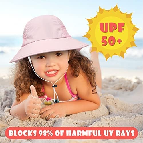 2-Pack Toddler Baby Sun Hat Kids Summer UPF 50+ for Boys Girls Adjustable Beach Hats with Bucket Wide Brim Age 1-7 Years(Grey+White,Small)