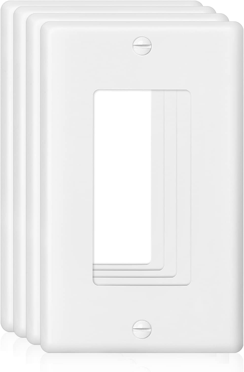 Decorator Wall Plate 1-Gang Light Switch Plate Outlet Cover,Unbreakable Polycarbonate Thermoplastic, White (4-Pack, Single Decorator-White)