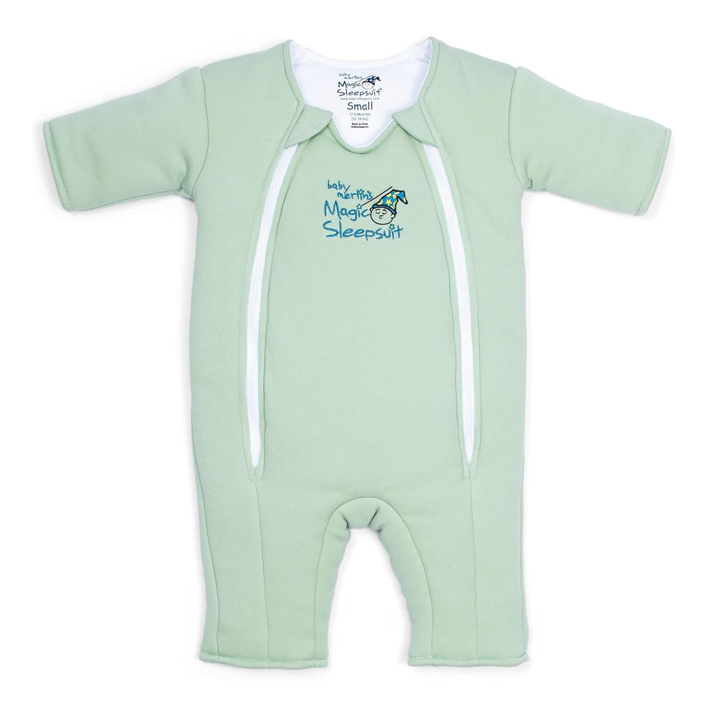 Magic Sleepsuit Baby Merlin's Cotton Baby Swaddle Transition Product - Soft and Cozy Design, Double Zipper for Easy Diaper Changes, Promotes Safe Sleep, 3-6 Months - Sage Green - Large 18-21lbs