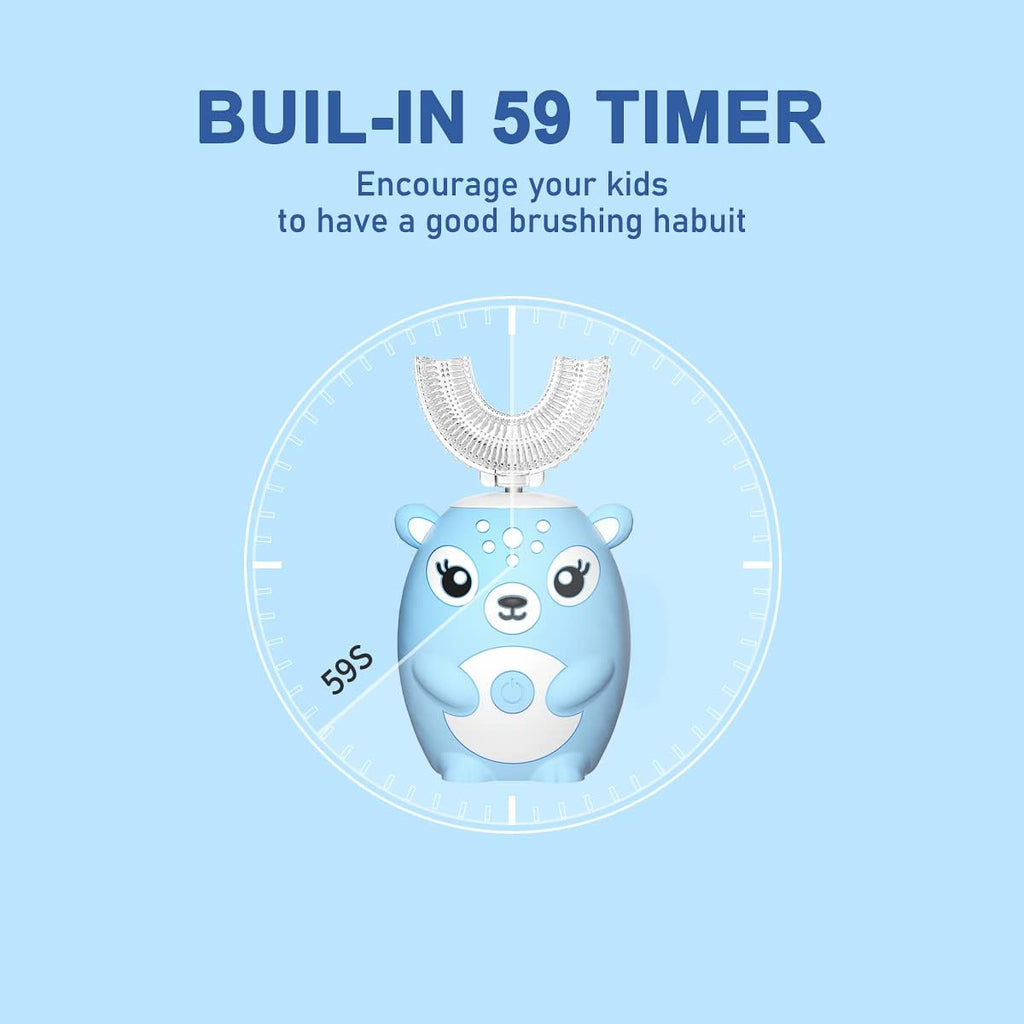 Kids Electric Toothbrushs U Shaped sonic Automatic Toothbrush with 4 Brush Heads, Six Cleaning Modes,Cartoon deer Modeling , full mouth toothbrush for baby