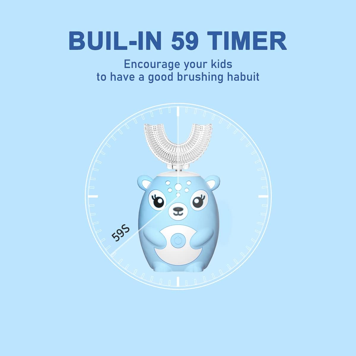 Kids Electric Toothbrushs U Shaped sonic Automatic Toothbrush with 4 Brush Heads, Six Cleaning Modes,Cartoon deer Modeling , full mouth toothbrush for baby