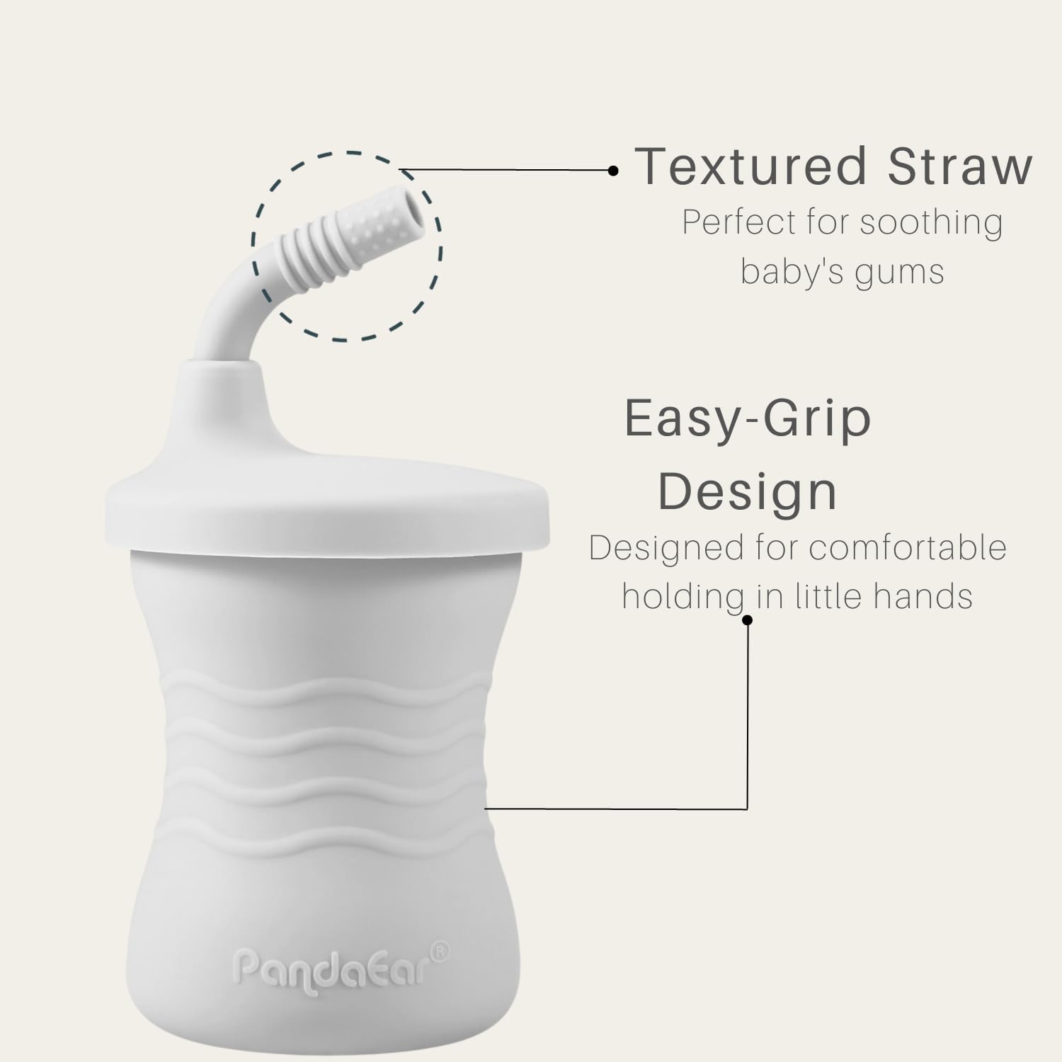 PandaEar Silicone Training Cup, 3 Pack Baby Drinking Sippy Cups with Straw for Baby and Toddler 6 Months+ (Brown/Pink/Gray)