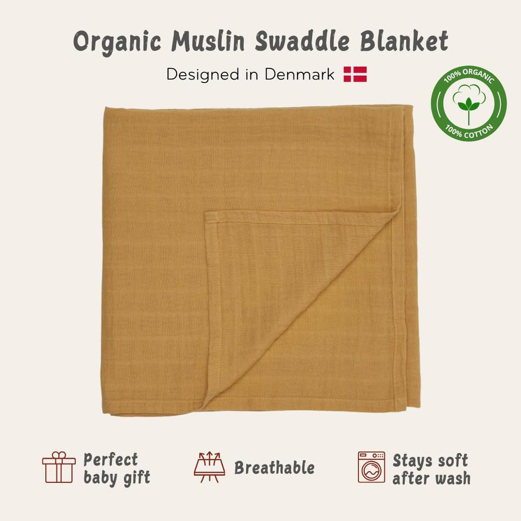 Swaddle - 100% Organic Cotton - Muslin Swaddle Blankets for Newborn, 47" x 47" (Autumn Yellow)