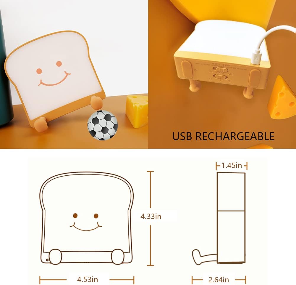 QANYI Toast Bread Night Light,Soft LED Toast Lamp with Cute Face Always Smile,Bedroom Table Lamps Graduation Gifts Ideas for Teen Girls 10 11 12 13 14 Year Old Girls