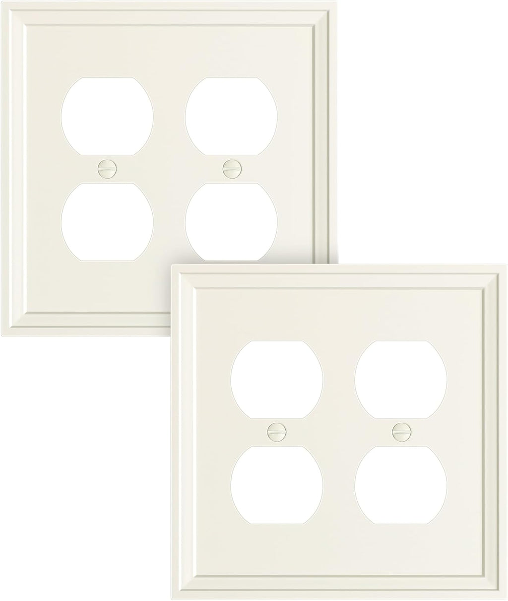 2-Pack Double Duplex Outlet Cover, Natural Bamboo Fiber Switch Plates and Outlet Covers, Light Almond Decorative Wall Plates for Electrical Outlets, 2 Gang Receptacle Cover