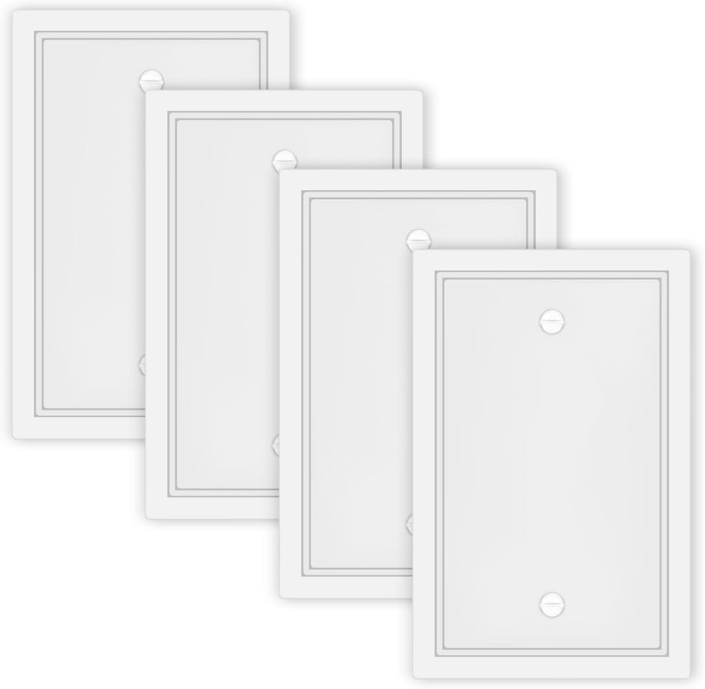 4 Pack Single Blank Outlet Cover Plate White Classic Decorative Blank Light Switch Plates Cover 1 Gang Blank Wall Plate for Duplex Toggle