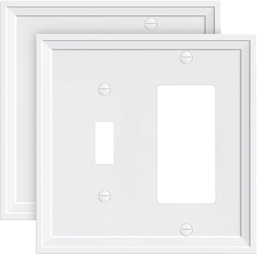 2-Pack Combo Toggle/Decorator Light Switch Cover Plate, White Decorative Electrical Outlet Covers, Bamboo Fiber Wall Switch Plates and Outlet Covers
