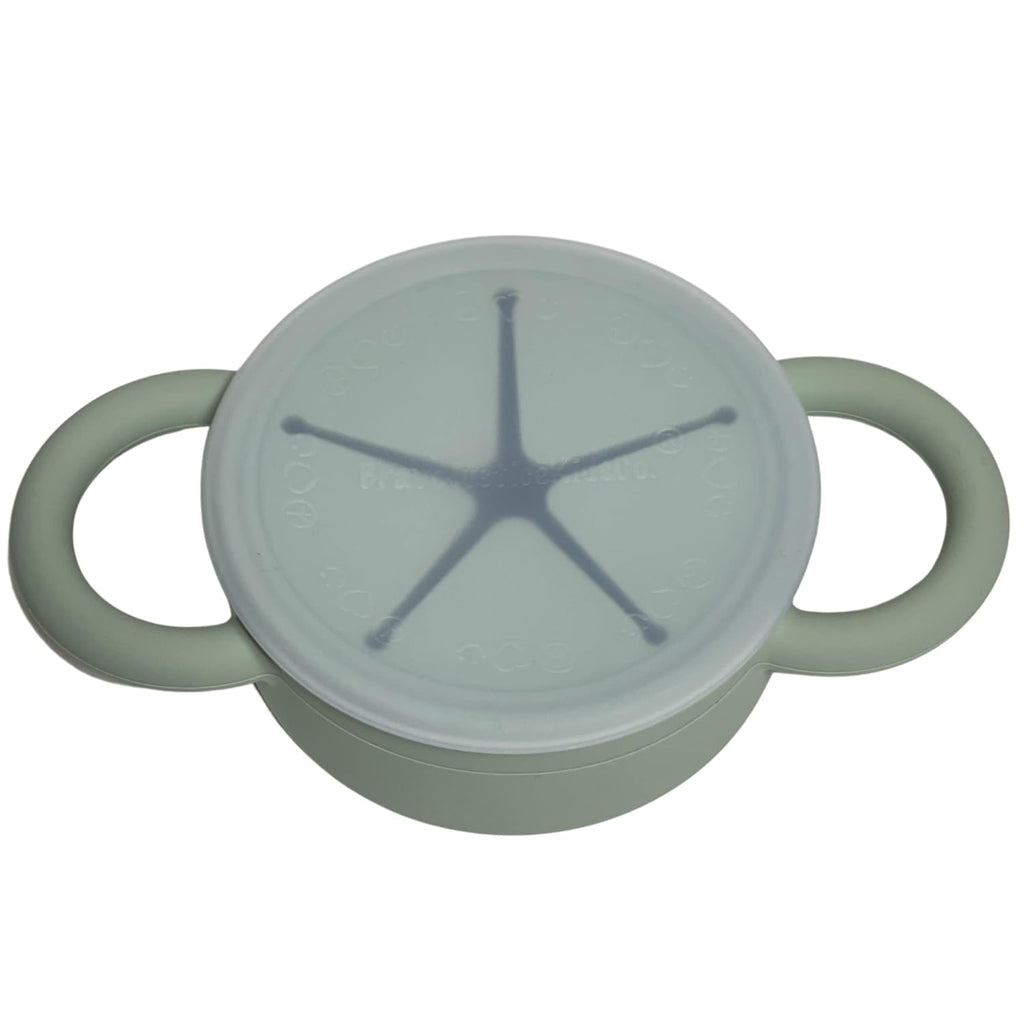 BraveJusticeKidsCo. | Snack Attack II Snack Cup | Collapsible Silicone Snack Container | Toddler and Baby Snack Catcher Lid (Desert Sage)