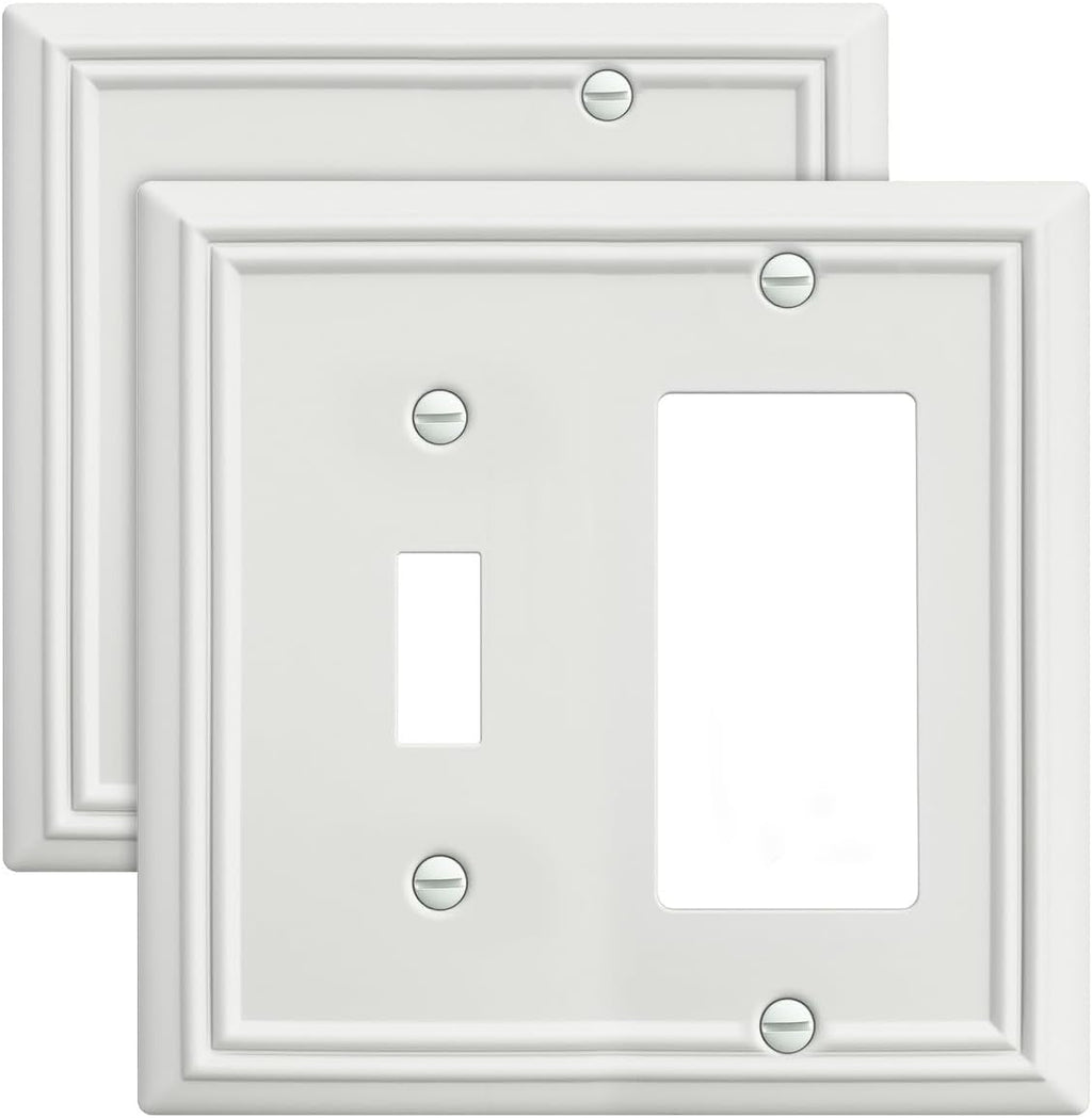 2-Pack Combination Metal Wall Plate, 1 Toggle / 1 Decorator Switch Plates and Outlet Covers, Off White Finish, 4.96''*4.88, Midsize