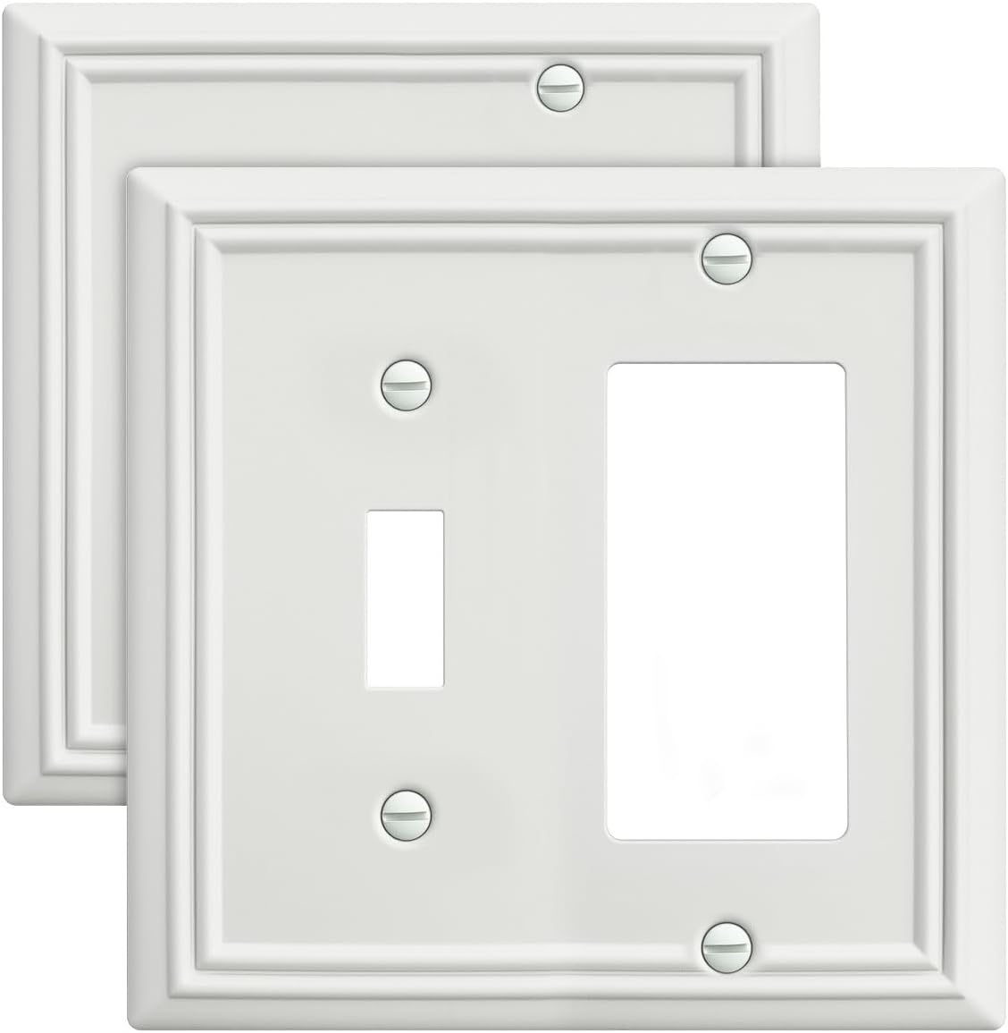 2-Pack Combination Metal Wall Plate, 1 Toggle / 1 Decorator Switch Plates and Outlet Covers, Off White Finish, 4.96''*4.88, Midsize