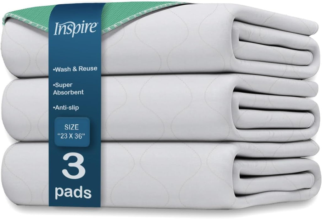 Inspire Super and Ultra Absorbent Reusable Bed Pads (23" X 36" Reusable 3 Pack)