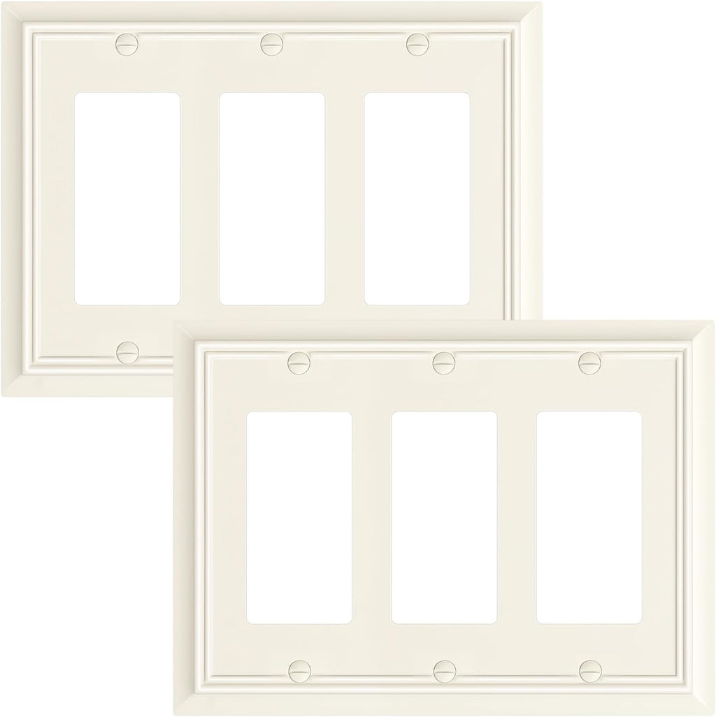 2-Pack Decorative Tripple Decorator Outlet Cover Plate, Durable Natural Bamboo Fiber Light Almond Wall Plate for Electrical Outlets, Receptacle, GFCI Outlet, Dimmer Switch, 3-Gang, Corrosion Resistant