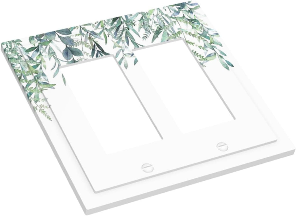 Eucalyptus Leaves Greenery Vine Flowers Simplicity Decorative Outlet Covers 2 Gang Double GFCI Rocker Electrical Wall Panels Light Switch Cover Plate for Bed Room Living Room Decor