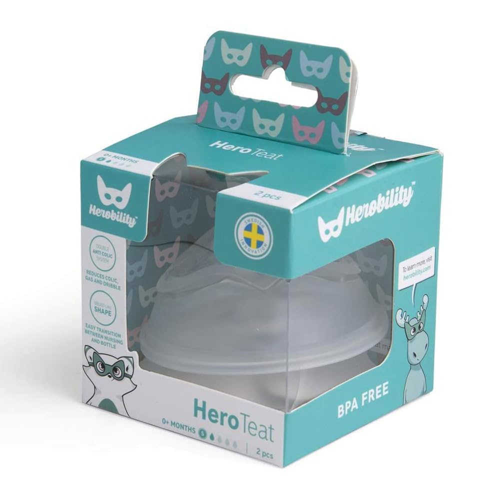 Herobility Double Anti-Colic Silicone Nipples, Baby Bottle Teats, Breast Like Shaped Nipples - Fits Herobility's & Eco Baby Bottles | Pack of 2 (Small Size)