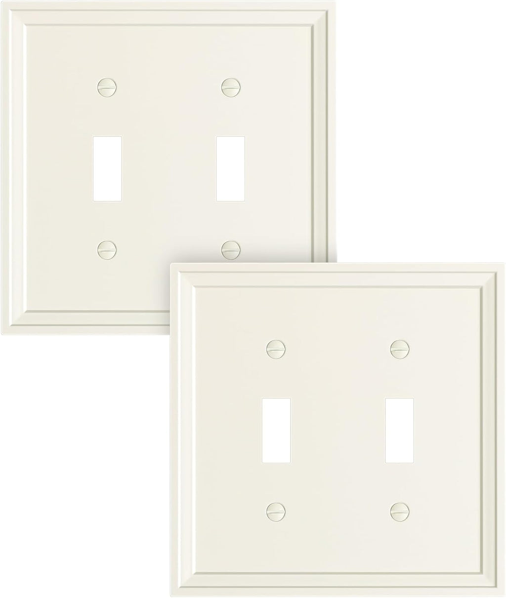 2-Pack Double Toggle Light Switch Cover Plate, Light Almond Decorative Dual Switch Plate Covers, Natural Bamboo Fiber 2 Gang Wall Plate, Corrosion Resistant