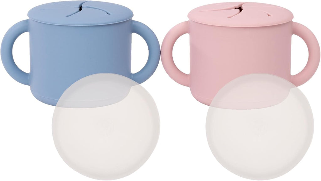 WeeSprout Snack Containers, Food Grade Silicone Cups, Spill-Proof Tops For Toddlers and Babies, Premium Hard Plastic Travel Lids, Dishwasher Safe, Set of 2 Snack Catchers