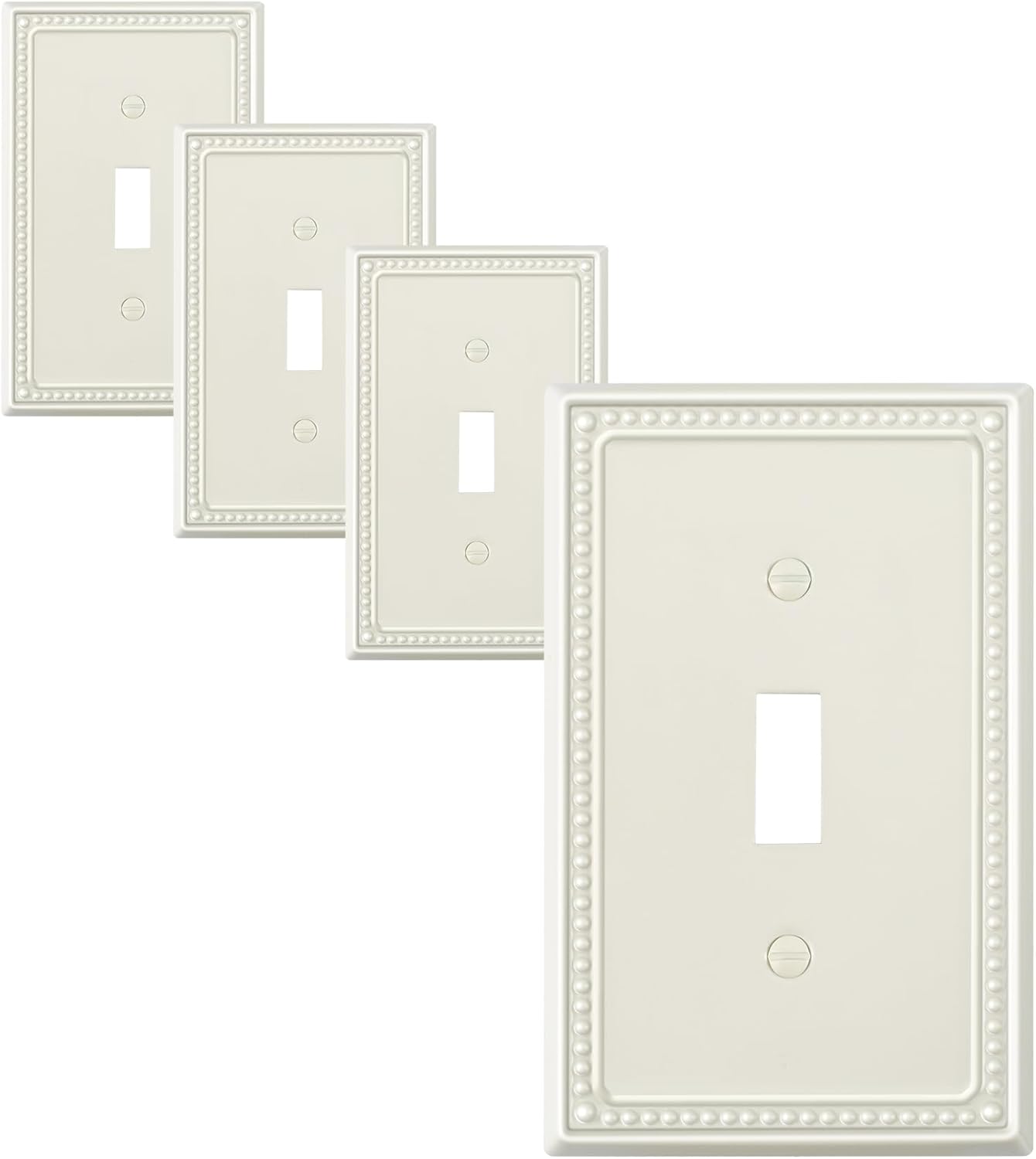 4-Pack Single Toggle Light Switch Cover Plate, Pearls Decorative Switch Plate Covers, Light Almond 1 Gang Metal Wall Plate, Corrosion Resistant
