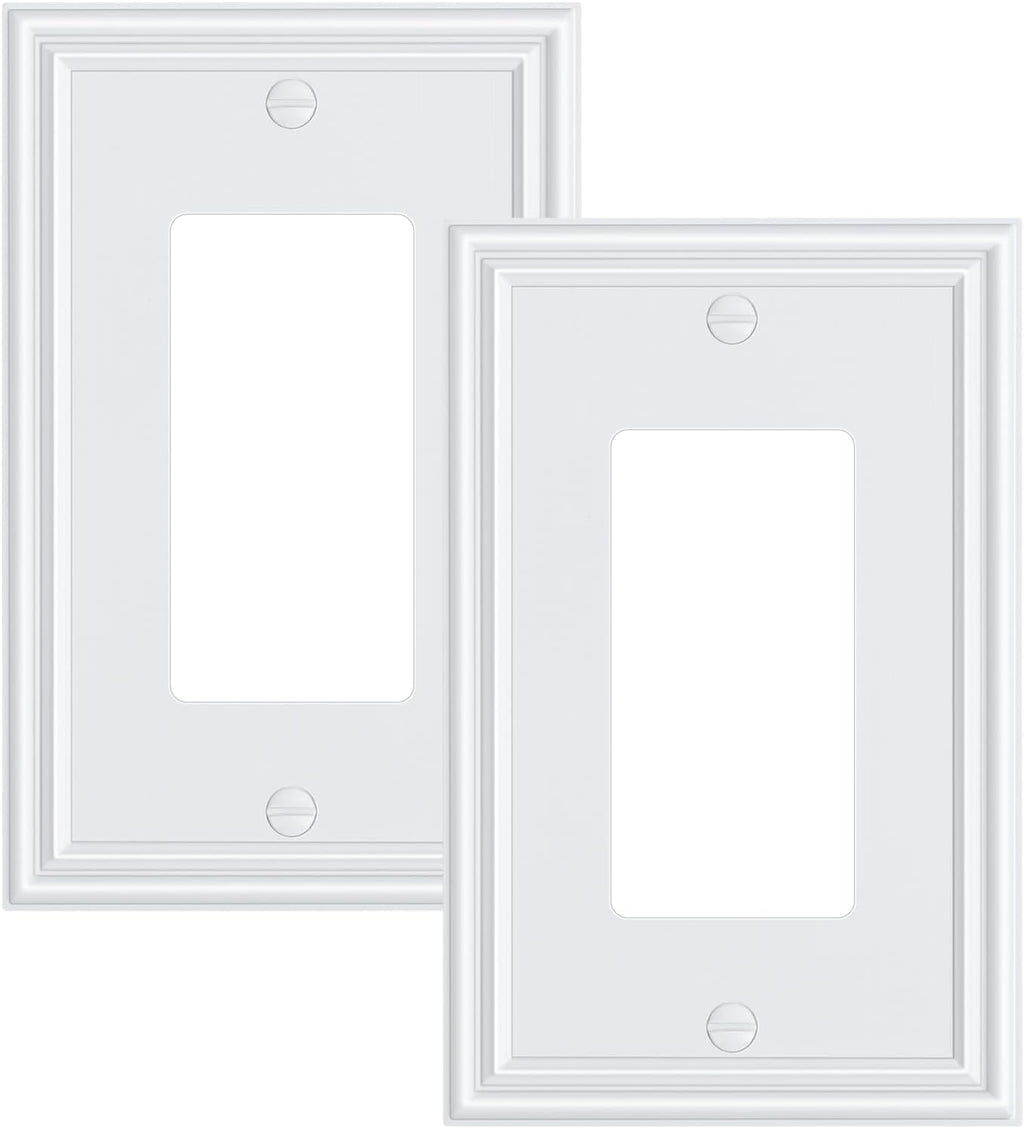 2-Pack Decorator Outlet Cover Plate, White Decorative Switch Plates and Outlet Covers, Durable Zinc Alloy Wall Plates for Electrical Outlets, Receptacle, GFCI Outlet, Dimmer Switch